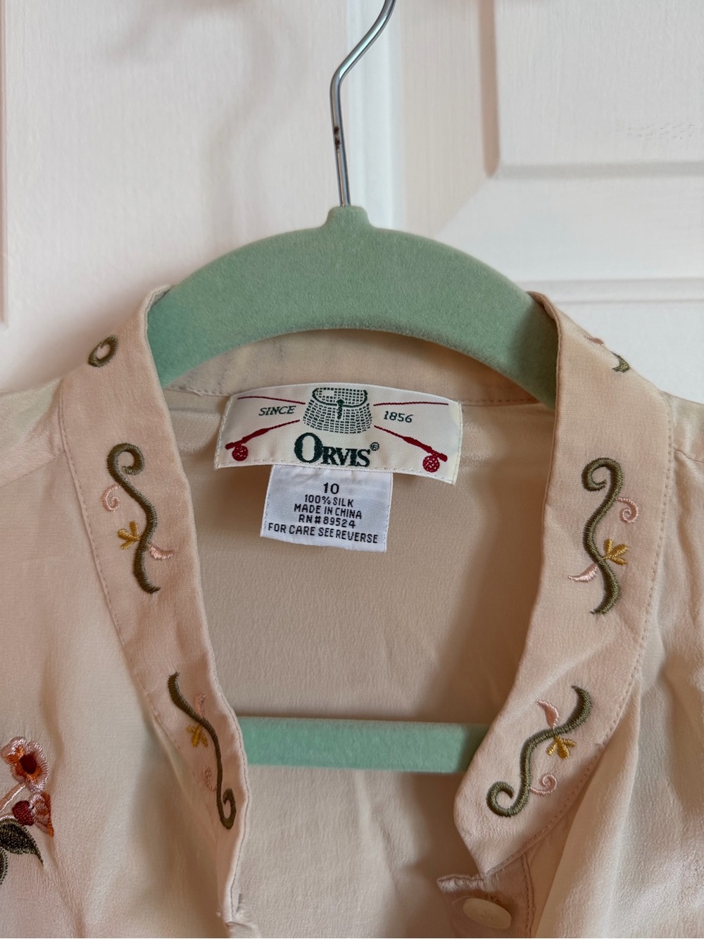 Orvis 100% Silk Ivory Floral Embroidered Blouse Women’s 10 Boho - Picture 3 of 5